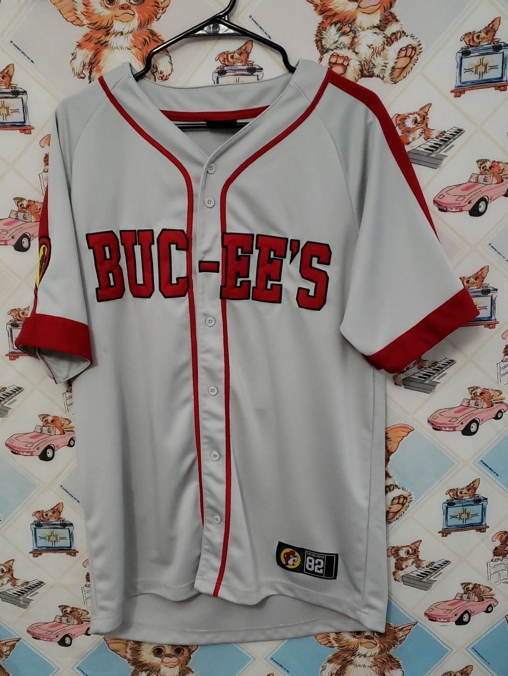 Buc-ee's Grey & Red Baseball Jersey Georgia #82 Size Medium